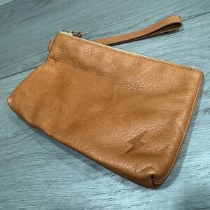 Tan Leather Wristlet Clutch